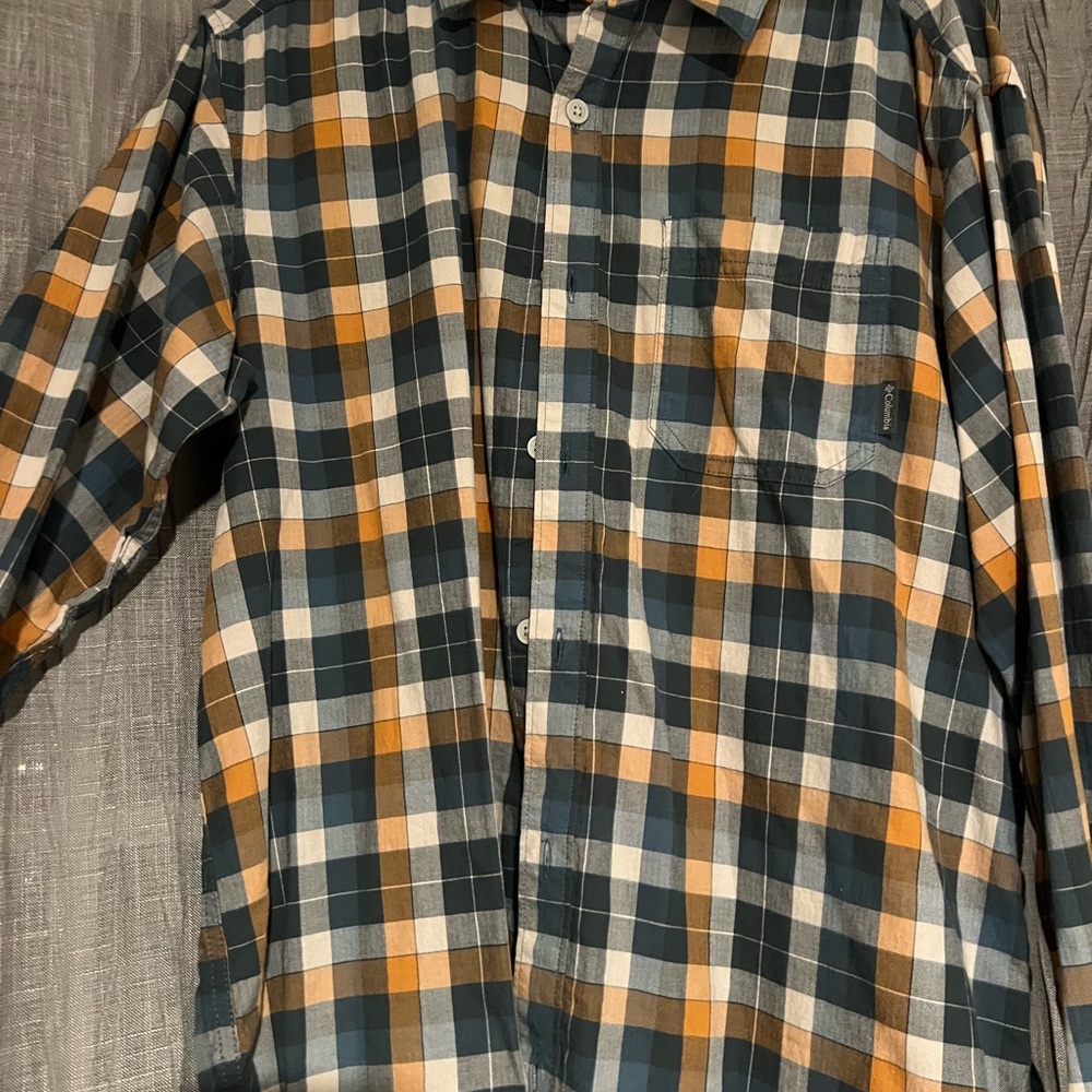 Columbia Men's Casual Plaid Shirt - Blue, Orange, White